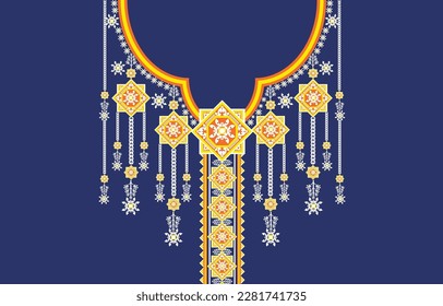 Geometric Ethnic oriental pattern traditional .Floral necklace embroidery design for fashion women.background,wallpaper,clothing and wrapping.Ethnic Neck Collar Embroidery for fashion and other 