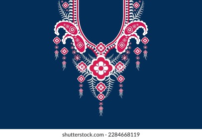 Patrón geométrico Étnico oriental tradicional. Diseño de bordado de collares florales para mujeres de moda. Antecedentes, papel pintado, ropa y envoltura. Bordado de cuello étnico para moda 
