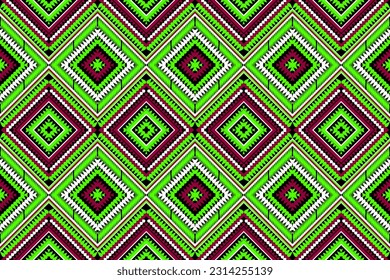 Geometrisches orientalisches Muster traditionell Design grün schwarz weiß für Hintergrund, Teppich, Tapete, Kleidung, Umhüllung, Batik, Stoff, Vektorstickerei Stil.