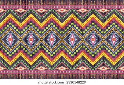 Geometric ethnic oriental pattern traditional Design for background,carpet,wallpaper,clothing,wrapping,Batik,fabric,Vector embroidery style, colorful, indan, mexican. 