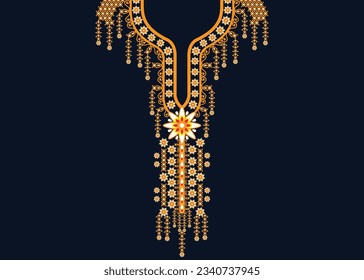 Geometric Ethnic oriental pattern traditional. Floral necklace embroidery design for fashion women. Kaftan, background, wallpaper, clothing, and wrapping.