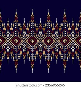 Geometric ethnic oriental pattern traditional. Pixel pattern, Embroidery style. Design for clothing, fabric, batik, background, wallpaper, wrapping, knitwear