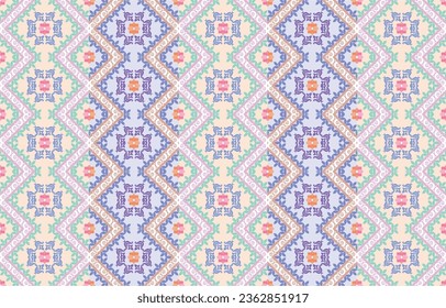 Geometric ethnic oriental pattern traditional Design for background,carpet,wallpaper,clothing,wrapping,Batik,fabric,Vector embroidery style. 