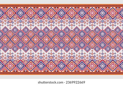 Geometric ethnic oriental pattern traditional Design for background,carpet,wallpaper,clothing,wrapping,Batik,fabric,Vector embroidery style. 