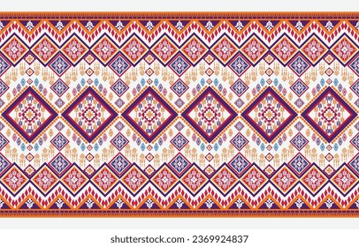 Geometric ethnic oriental pattern traditional Design for background,carpet,wallpaper,clothing,wrapping,Batik,fabric,Vector embroidery style. 