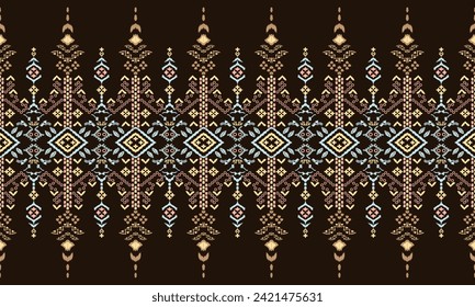 Geometric ethnic oriental pattern traditional Design for clothing, fabric, background, wallpaper, wrapping, batik. Knitwear, Pixel pattern, Embroidery style.