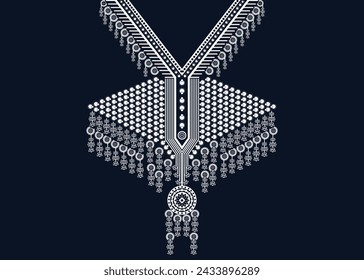 Geometric Ethnic oriental pattern traditional. Floral necklace embroidery design for fashion women. Kaftan, background, wallpaper, clothing, and wrapping.