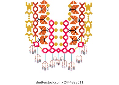 Geometric Ethnic oriental pattern traditional .Floral necklace embroidery design for fashion women.background,wallpaper,clothing and wrapping.