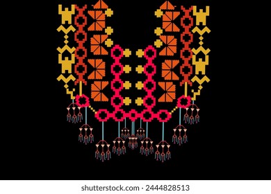 Geometric Ethnic oriental pattern traditional .Floral necklace embroidery design for fashion women.background,wallpaper,clothing and wrapping.