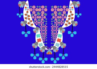 Geometric Ethnic oriental pattern traditional .Floral necklace embroidery design for fashion women.background,wallpaper,clothing and wrapping.