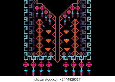 Geométrico Étnico patrón oriental tradicional. Diseño de bordado de collar floral para las mujeres de moda. Fondo, Fondo de pantalla, ropa y envoltura.