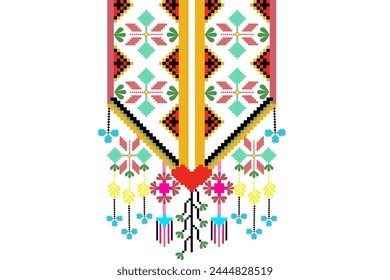 Geometric Ethnic oriental pattern traditional .Floral necklace embroidery design for fashion women.background,wallpaper,clothing and wrapping.