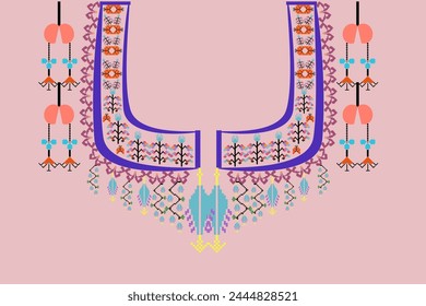 Geometric Ethnic oriental pattern traditional .Floral necklace embroidery design for fashion women.background,wallpaper,clothing and wrapping.