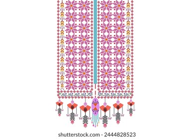Geometric Ethnic oriental pattern traditional .Floral necklace embroidery design for fashion women.background,wallpaper,clothing and wrapping.