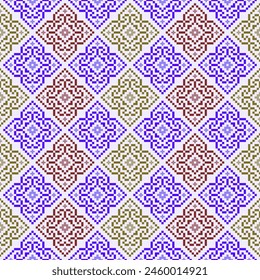 Patrón oriental étnico geométrico tradicional Diseño para la ropa, tela, fondo, Fondo de pantalla, envoltura, batik. Ropa de punto, patrón de píxeles, estilo de bordado. Ilustración vectorial