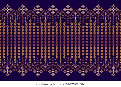 Geometric ethnic oriental pattern traditional on blue background.Aztec style,embroidery,abstract,vector.Design for texture,fabric,clothing,wrapping,decoration,carpet,sarong,wallpaper.