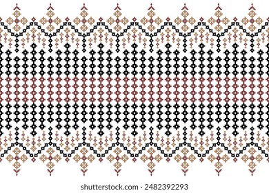 Patrón oriental étnico geométrico tradicional sobre fondo blanco. Estilo azteca, bordado, abstracto, Vector. Diseño para textura, tela, ropa, envoltura, decoración, alfombra, sarong, Fondo de pantalla.