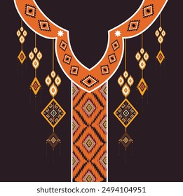 Geometric Ethnic oriental pattern traditional .Floral necklace embroidery design for fashion women.background,wallpaper,clothing and wrapping.Ethnic Neck Collar Embroidery for fashion and other