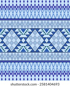 Geometric ethnic oriental pattern traditional design on sky blue background.