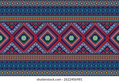 Geometric ethnic oriental pattern traditional Design for background,carpet,wallpaper,clothing,wrapping,fabric,Vector illustration.embroidery style.
