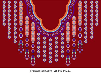 Padrão oriental étnico geométrico tradicional .Floral colar bordado design para mulheres de moda.fundo, papel de parede, roupas e embalagem
