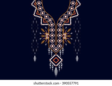 Geometric Ethnic oriental pattern traditional .Floral necklace embroidery design for fashion women.background,wallpaper,clothing and wrapping.