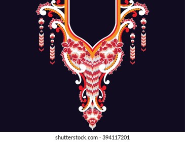 Geometric Ethnic oriental pattern traditional .Floral necklace embroidery design for fashion women.background,wallpaper,clothing and wrapping.