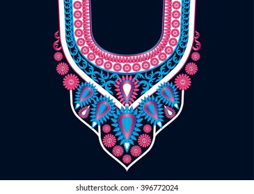 Geometric Ethnic oriental pattern traditional .Floral necklace embroidery design for fashion women.background,wallpaper,clothing and wrapping.