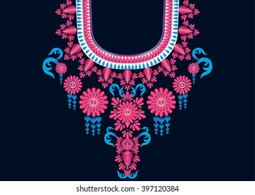 Geometric Ethnic oriental pattern traditional .Floral necklace embroidery design for fashion women.background,wallpaper,clothing and wrapping.