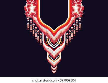 Patrón geométrico Étnico oriental tradicional. Diseño de bordado de collares florales para mujeres de la moda. Antecedentes, papel pintado, ropa y envoltura.