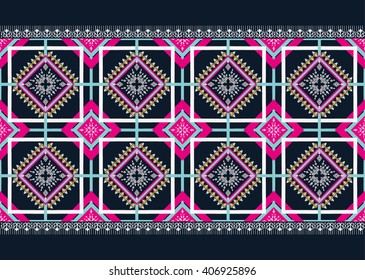 Geometric ethnic oriental pattern traditional Design for background,carpet,wallpaper,clothing,wrapping,Batik,fabric,Vector illustration.embroidery style.