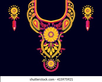 Geometric Ethnic oriental pattern traditional .Floral necklace embroidery design for fashion women.background,wallpaper,clothing and wrapping.