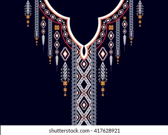 Geometric Ethnic oriental pattern traditional .Floral necklace embroidery design for fashion women.background,wallpaper,clothing and wrapping.