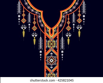 Geometric Ethnic oriental pattern traditional .Floral necklace embroidery design for fashion women.background,wallpaper,clothing and wrapping.