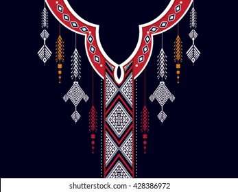 Geometric Ethnic oriental pattern traditional .Floral necklace embroidery design for fashion women.background,wallpaper,clothing and wrapping.