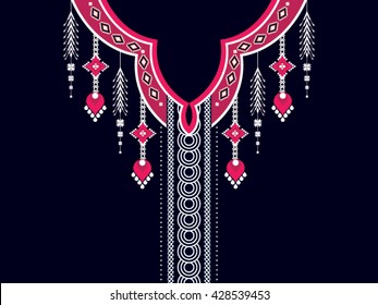 Geometric Ethnic oriental pattern traditional .Floral necklace embroidery design for fashion women.background,wallpaper,clothing and wrapping.