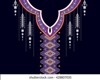Geometric Ethnic oriental pattern traditional .Floral necklace embroidery design for fashion women.background,wallpaper,clothing and wrapping.