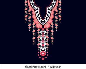 Geometric Ethnic oriental pattern traditional .Floral necklace embroidery design for fashion women.background,wallpaper,clothing and wrapping.