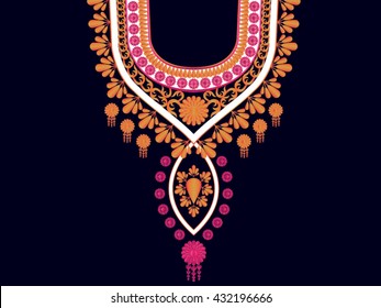 Geometric Ethnic oriental pattern traditional .Floral necklace embroidery design for fashion women.background,wallpaper,clothing and wrapping.