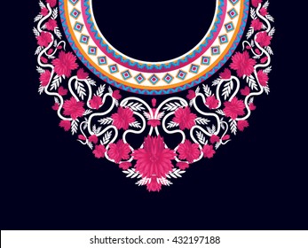 Geometric Ethnic oriental pattern traditional .Floral necklace embroidery design for fashion women.background,wallpaper,clothing and wrapping.