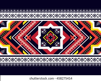 Geometric ethnic oriental pattern traditional Design for background,carpet,wallpaper,clothing,wrapping,Batik,fabric,Vector illustration embroidery style.