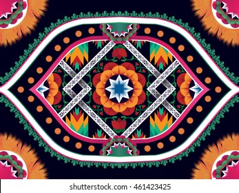 Diseño geométrico étnico oriental tradicional Diseño para fondo, alfombra, papel pintado, ropa, envoltura,Batik,tela,Estilo de bordado de ilustración vectorial.