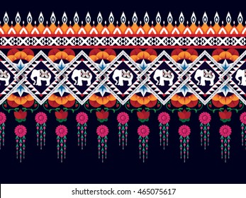 Geometric ethnic oriental pattern traditional Design for background,carpet,wallpaper,clothing,wrapping,Batik,fabric,Vector illustration embroidery style.
