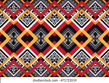 Geometric ethnic oriental pattern traditional Design for background,carpet,wallpaper,clothing,wrapping,Batik,fabric,Vector illustration embroidery style.