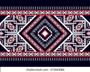 Geometric ethnic oriental pattern traditional Design for background,carpet,wallpaper,clothing,wrapping,Batik,fabric,Vector illustration embroidery style.