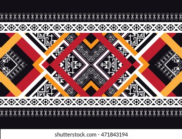 Geometric ethnic oriental pattern traditional Design for background,carpet,wallpaper,clothing,wrapping,Batik,fabric,Vector illustration embroidery style.