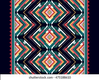 Geometric ethnic oriental pattern traditional Design for background,carpet,wallpaper,clothing,wrapping,Batik,fabric,Vector illustration embroidery style.