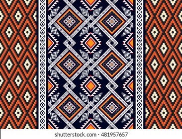 Geometric ethnic oriental pattern traditional Design for background,carpet,wallpaper,clothing,wrapping,Batik,fabric,Vector illustration embroidery style.