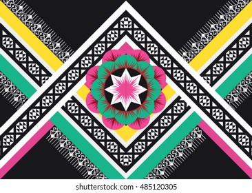 Geometric ethnic oriental pattern traditional Design for background,carpet,wallpaper,clothing,wrapping,Batik,fabric,Vector illustration embroidery style.