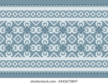 Ilustración vectorial de patrón étnico oriental geométrico. Bordado de arte de píxel floral sobre fondo blanco, estilo azteca, fondo abstracto. Diseño para textura, tela, ropa, envoltura, decoración, bufanda, impresión